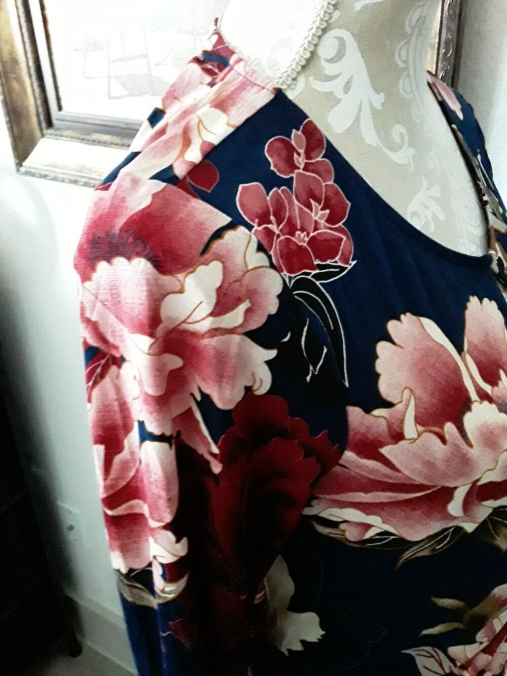 VENUS navy floral criss cross back ruched wait midi dress size XL - Picture 7 of 13